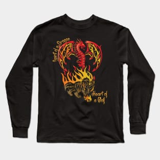 Spirit of a Dragon and the Heart of a Wolf in a Tribal / Tattoo Art Style Long Sleeve T-Shirt